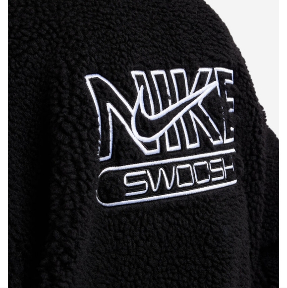 NWT Nike Sherpa Swoosh Embroidered Logo  Jacket Full Zip Black - Picture 3 of 12